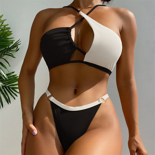 Damen Bikini-Set mit asymmetrischem Oberteil und hohem Beinausschnitt EB