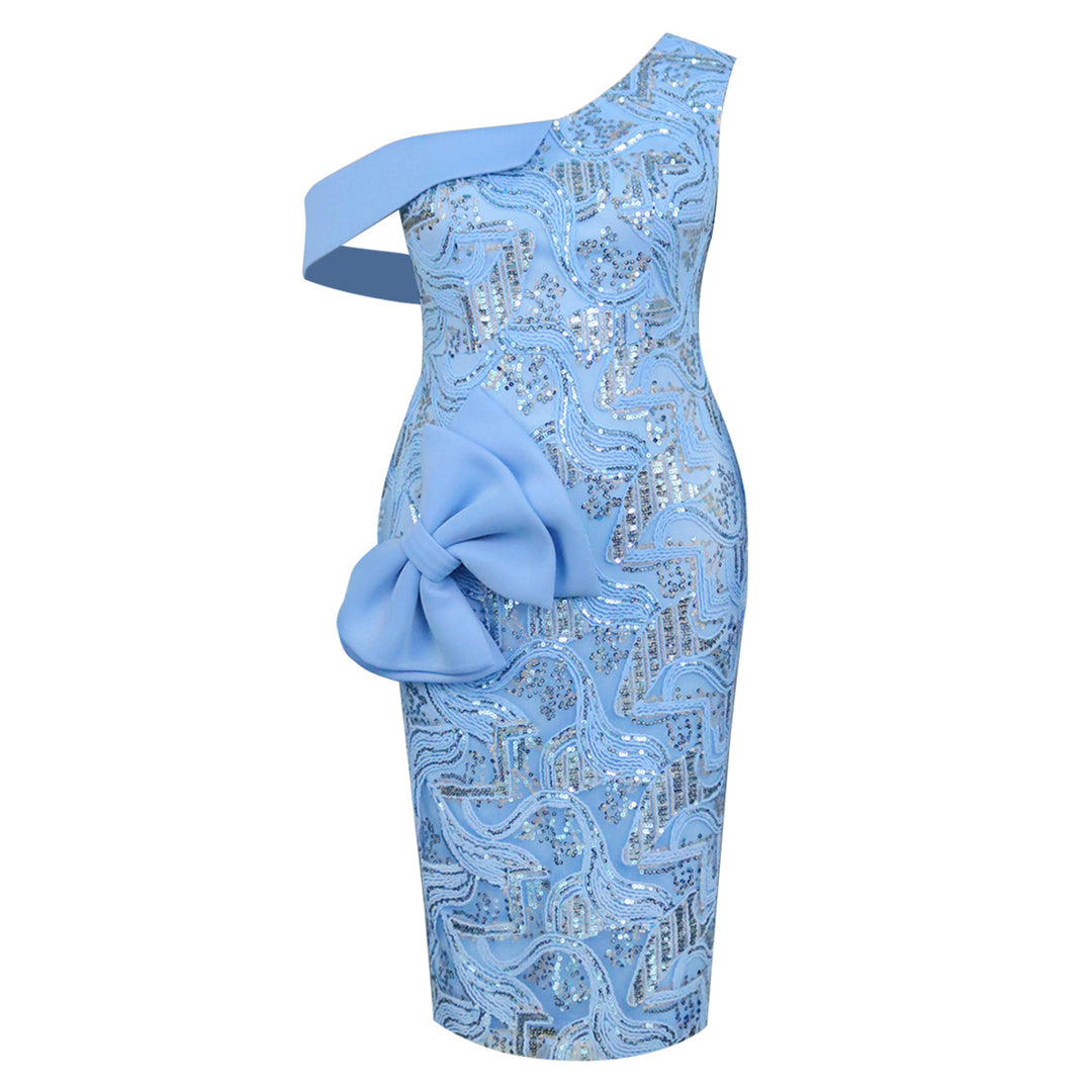 Damen Abendkleid mit asymmetrischem Schnitt und funkelnden Applikationen EB