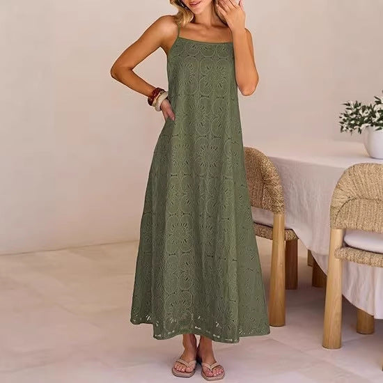 Damen Maxikleid mit filigranem Lochmuster EB
