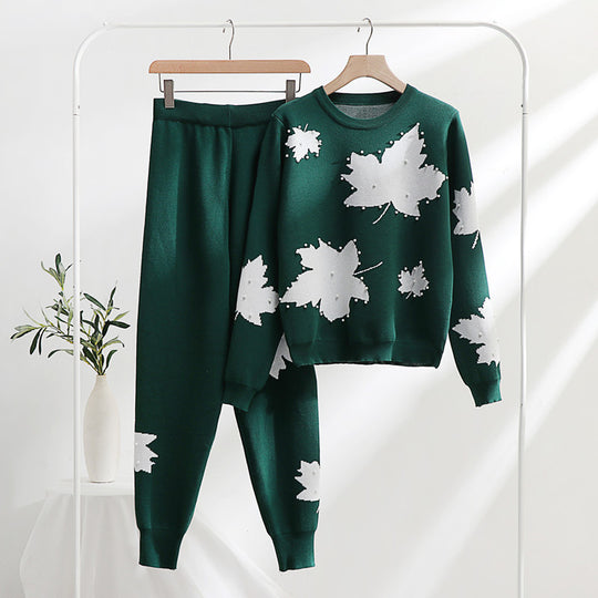 Damen Freizeit-Loungewear-Set mit floralem Design und elastischem Bund EB