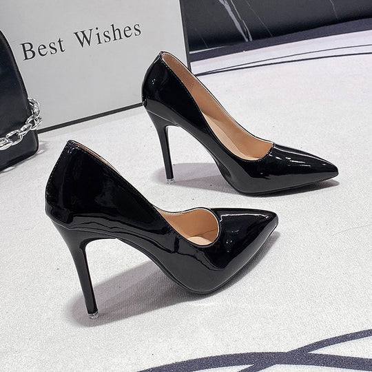 Damen elegante spitze High Heels mit glänzendem Finish EB