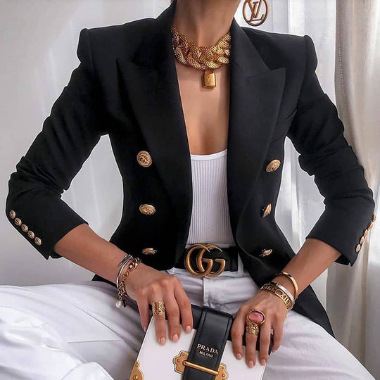 Damen Elegante taillierte Blazerjacke mit goldenen Knöpfen EB
