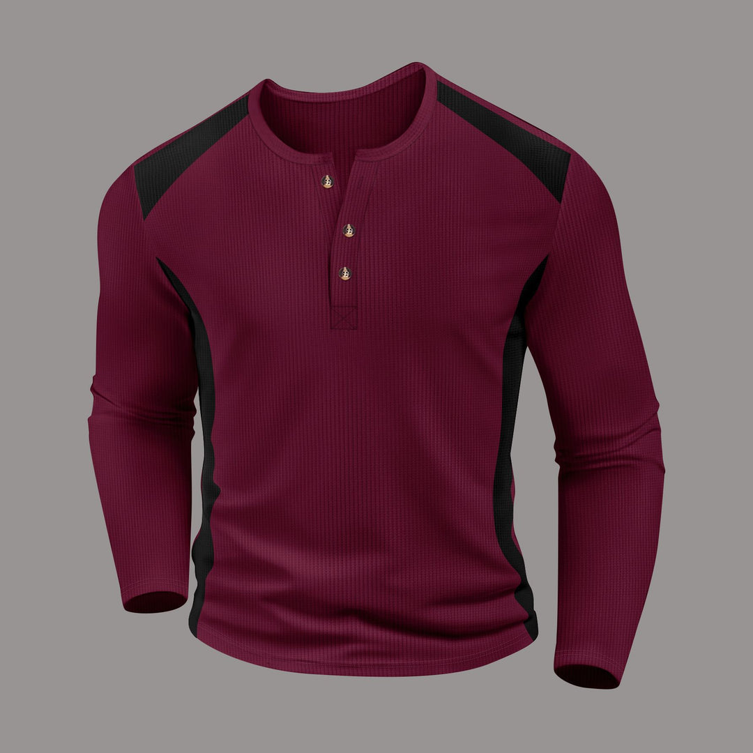 Herren Langarm-Henley-Shirt aus atmungsaktivem Material mit Kontrastdetails EB