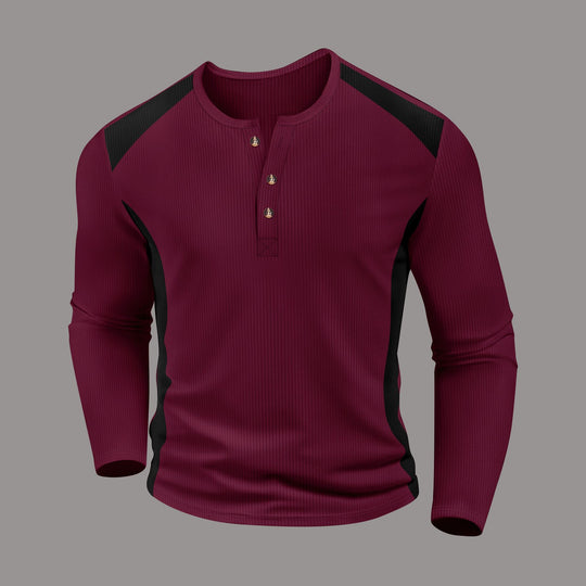 Herren Langarm-Henley-Shirt aus atmungsaktivem Material mit Kontrastdetails EB