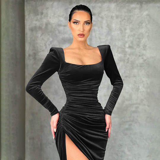 Damen Glamouröses Minikleid mit gerafftem Design und tiefem Schlitz EB
