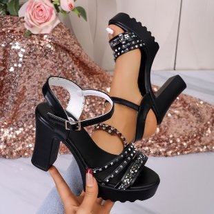 Damen Elegante High-Heels mit funkelndem Riemendesign EB