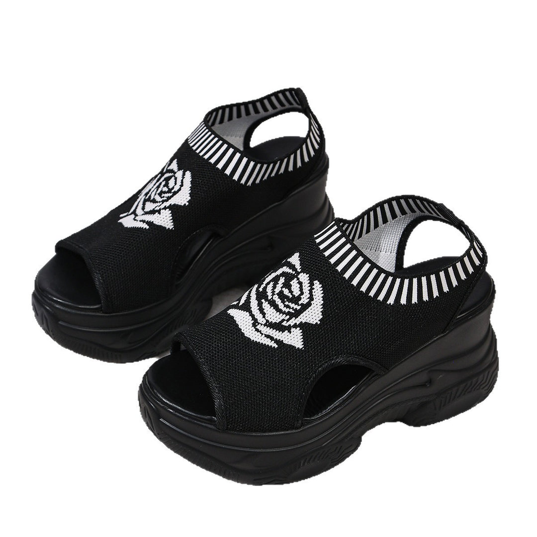 Damen Plateausandalen mit floralem Strickdesign und optimaler Dämpfung EB