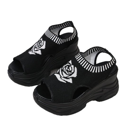 Damen Plateausandalen mit floralem Strickdesign und optimaler Dämpfung EB