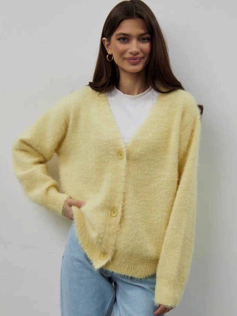 Damen Flauschiger Cardigan mit V-Ausschnitt EB