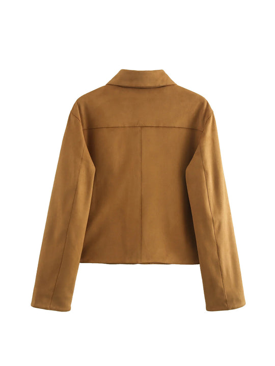 Damen modische Kurzjacke aus hochwertigem Wildlederimitat mit praktischen Taschen EB
