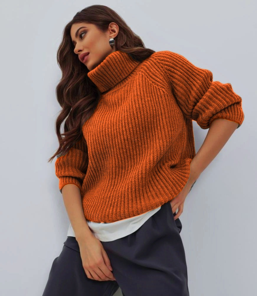 Damen Strickpullover mit hohem Kragen und strukturierter Maschenoberfläche EB