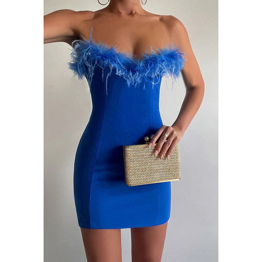 Damen Minikleid mit glamourösem Federbesatz EB