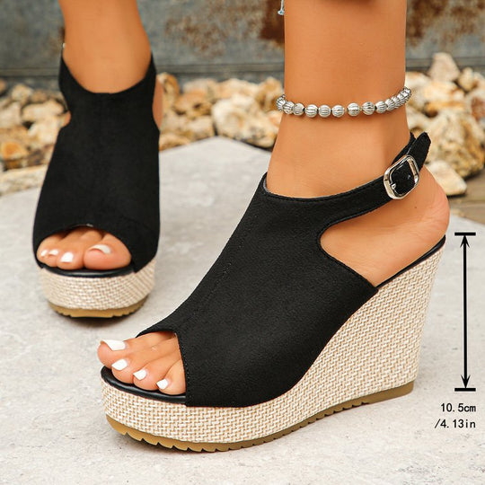 Damen Wedge-Pantoletten mit offenem Zehenbereich und modischem Riemendesign EB