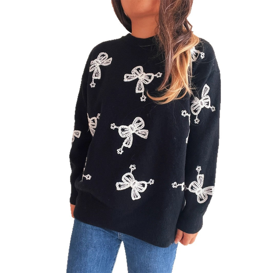 Damen Pullover mit verspieltem Schleifenmotiv und lässigem Schnitt EB