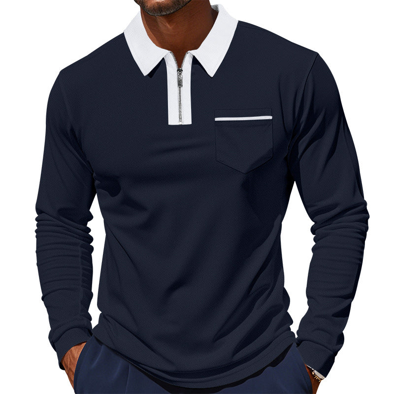 Herren nan langärmeliges Polo mit halbem Reißverschluss, aufgesetzter Brusttasche und feiner Strukturjersey-Qualität EB