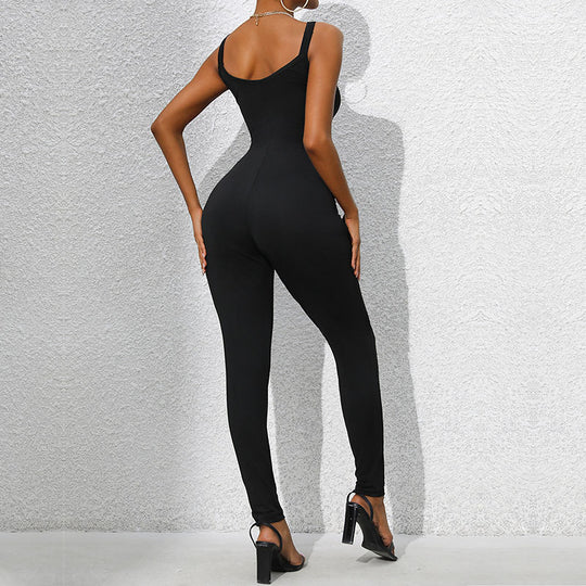Damen Figurbetontes Jumpsuit mit eleganten Schulterdetails EB