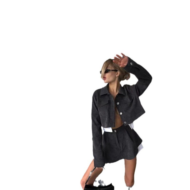 Damen Modisches Denim Set mit cropped Jacke und Rock EB