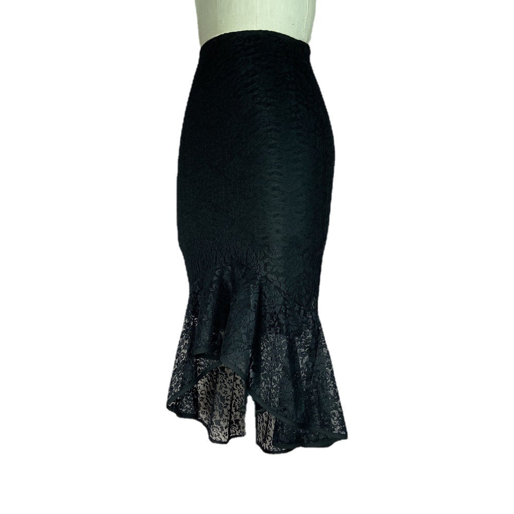 Damen eleganter Wickelrock mit filigranem Spitzenbesatz EB