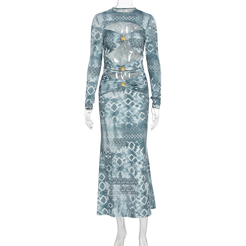Damen Maxikleid mit transparenten Einsätzen und raffinierten Rüschendetails EB