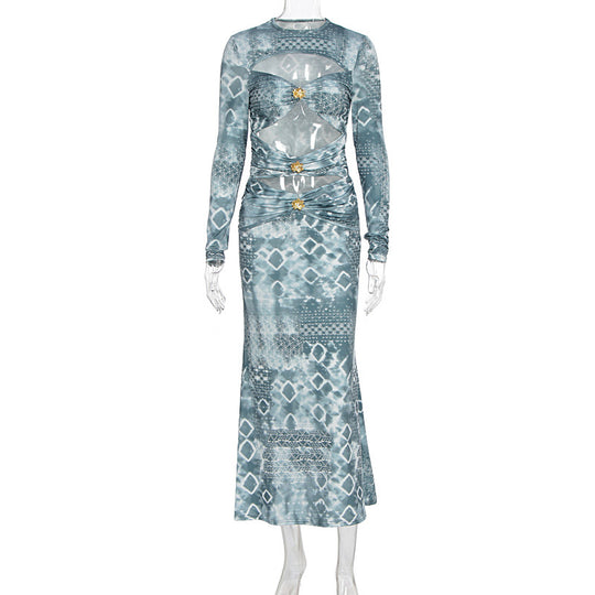 Damen Maxikleid mit transparenten Einsätzen und raffinierten Rüschendetails EB