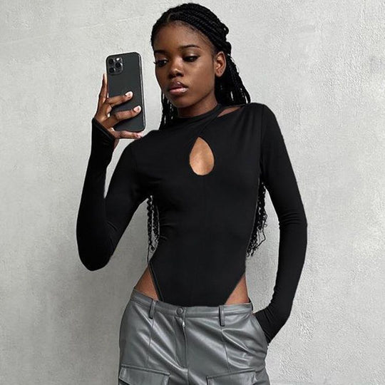 Damen figurbetonter Bodysuit mit asymmetrischem Ausschnitt und langem Arm EB
