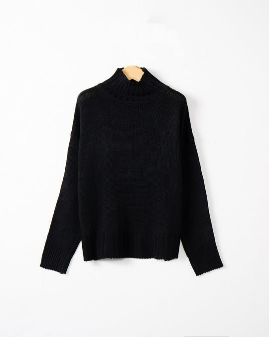 Damen hochgeschlossener Strickpullover mit strukturiertem Design EB