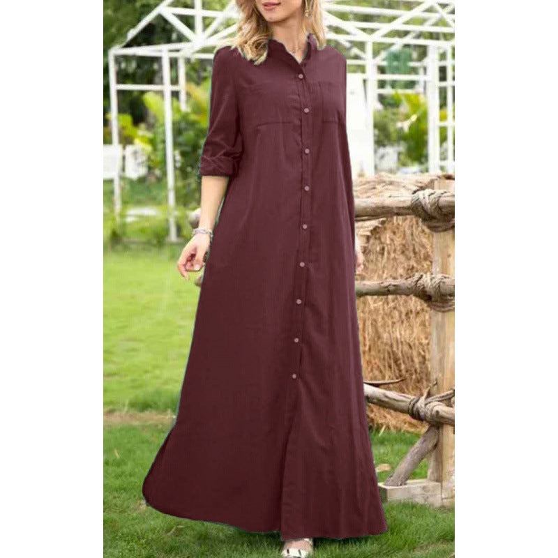 Damen Langarmhemdkleid mit Knopfdetails und raffiniertem Schnitt EB