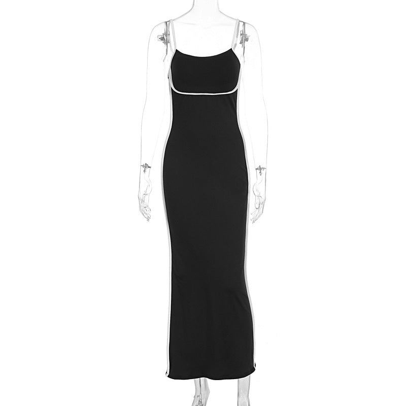 Damen elegantes Maxikleid mit schmalen Trägern und figurformendem Schnitt EB