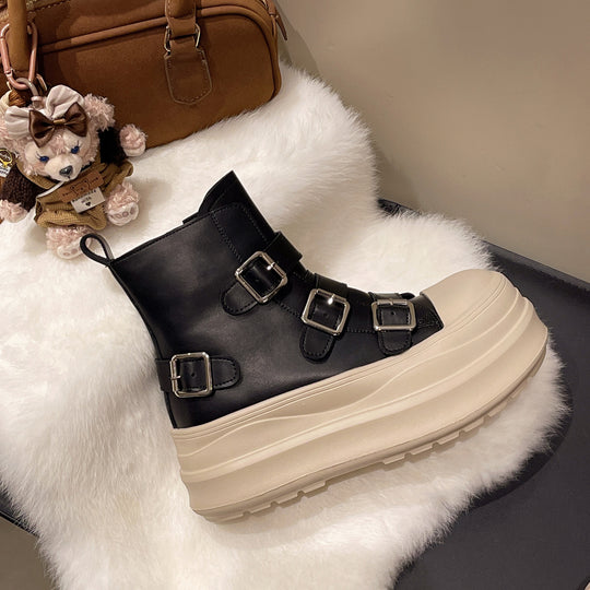 Damen Chunky Stiefel mit verstellbaren Schnallen und rutschfester Sohle EB