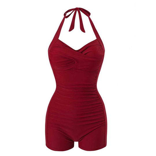 Damen Stilvoller Einteiler Badeanzug mit bindbarem Nackendesign EB