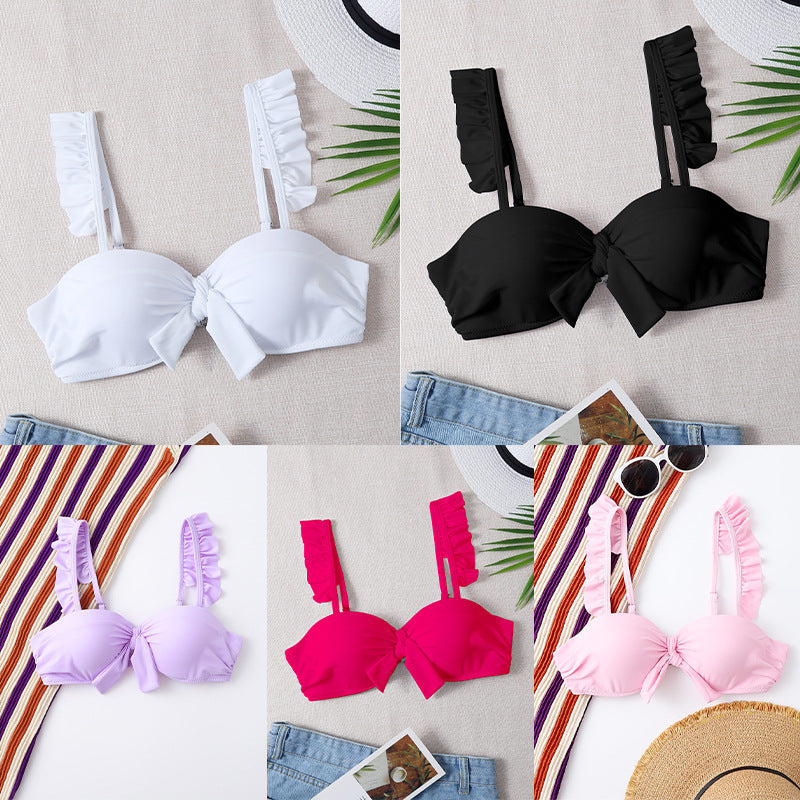 Damen Bikini-Oberteil mit gefransten Trägern und Knoten-Detail EB