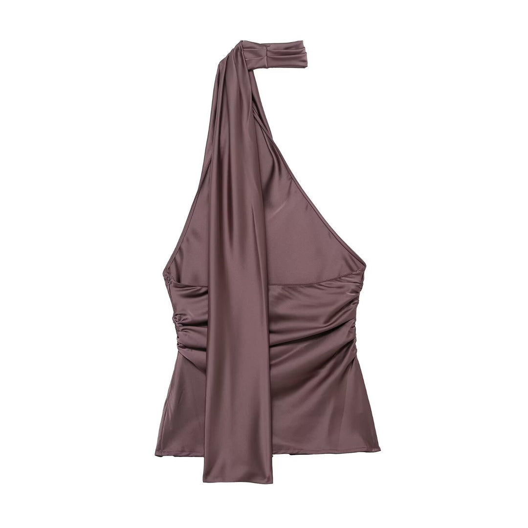 Damen asymmetrisches Top mit elegantem Halsschleifen-Design und Raffungen EB