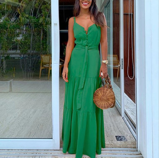 Damen Maxikleid mit Knopfverschluss und fließendem Rock EB