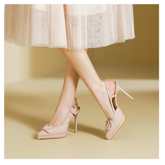 Damen Slingback High Heel Pumps mit dekorativem Knoten-Riemen EB