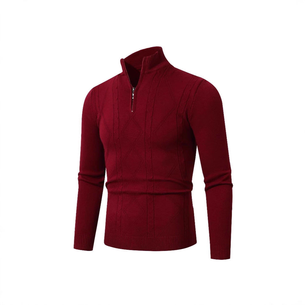 Herren Strickpullover mit modernem Zopfmuster und hohem Stehkragen EB
