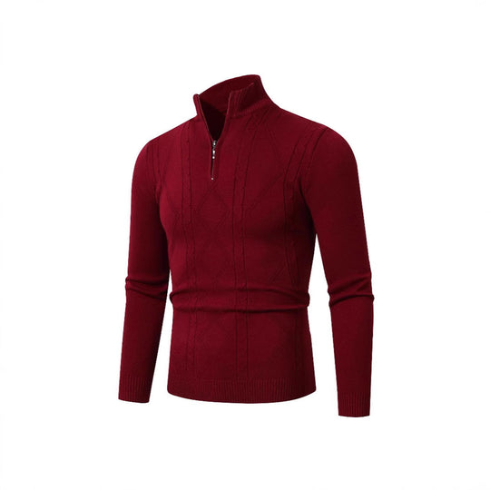 Herren Strickpullover mit modernem Zopfmuster und hohem Stehkragen EB
