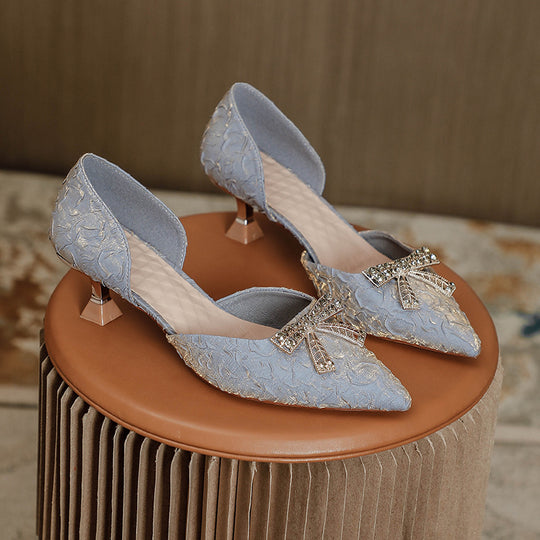 Damen elegante Pumps mit glitzernder Schleifenapplikation EB