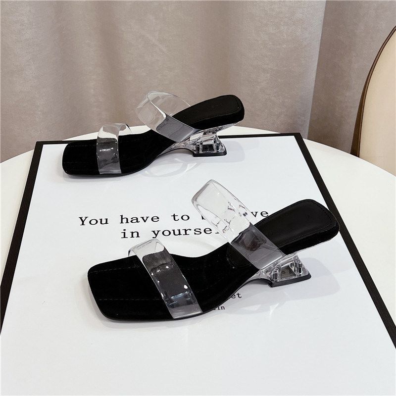 Damen transparente Slingback Sandalen mit klarem Blockabsatz EB