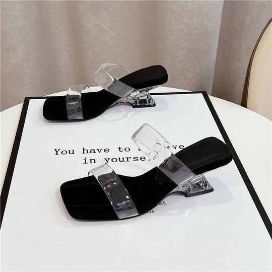 Damen transparente Slingback Sandalen mit klarem Blockabsatz EB