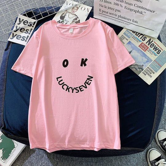 Damen modisches T-Shirt mit lässigem Smiley-Print und hochwertiger Baumwollqualität EB