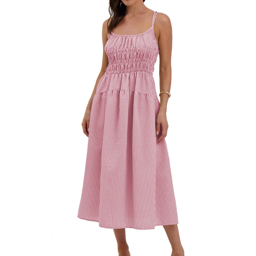 Damen luftiges Maxikleid mit Gummizug und Taschen EB