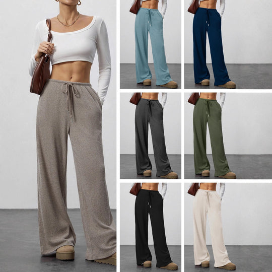 Damen Weit geschnittene Relax-Hose aus elastischem Strickmaterial mit Kordelzug EB