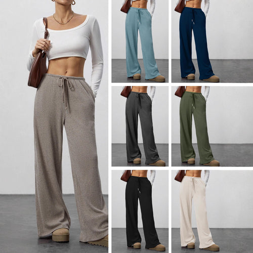 Damen Weit geschnittene Relax-Hose aus elastischem Strickmaterial mit Kordelzug EB