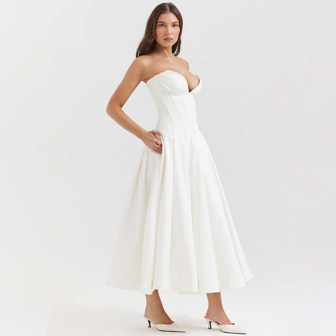 Damen Hochwertiges Abendkleid mit tailliertem Oberteil und voluminösem Rock EB