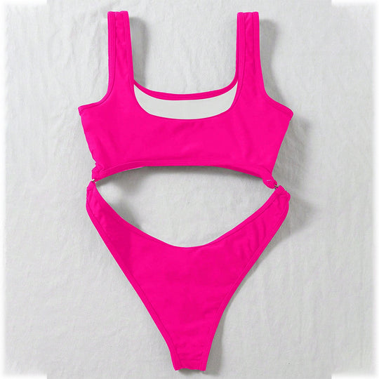 Damen Einteiler Badeanzug mit tiefem V-Ausschnitt und seitlichen Cut-Outs EB