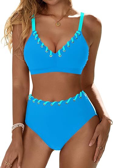 Damen Hochgeschnittener Bikini mit Schnürdetails EB