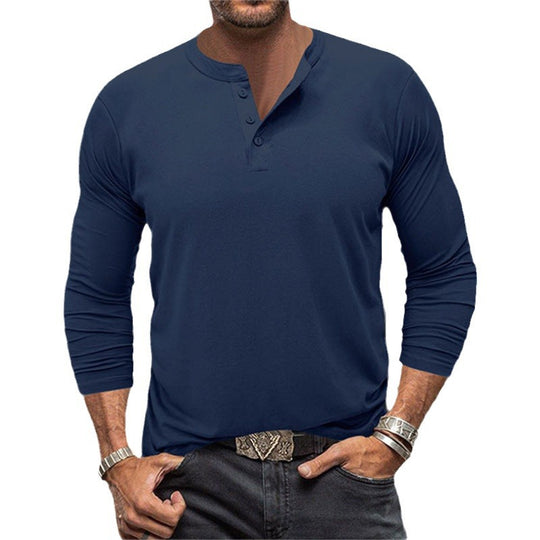 Herren Langarm-Henley-Shirt aus atmungsaktiver Baumwollmischung EB