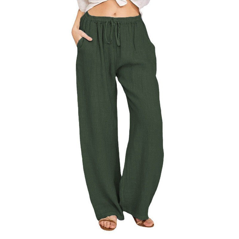 Damen nan weite Leinenhose mit elastischem Bund und Tunnelzug EB
