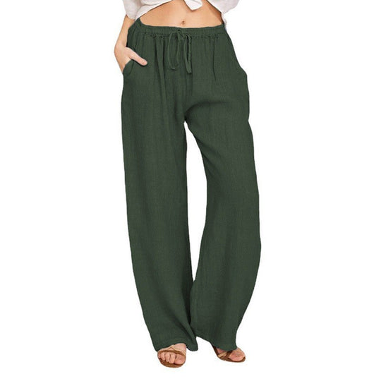 Damen nan weite Leinenhose mit elastischem Bund und Tunnelzug EB
