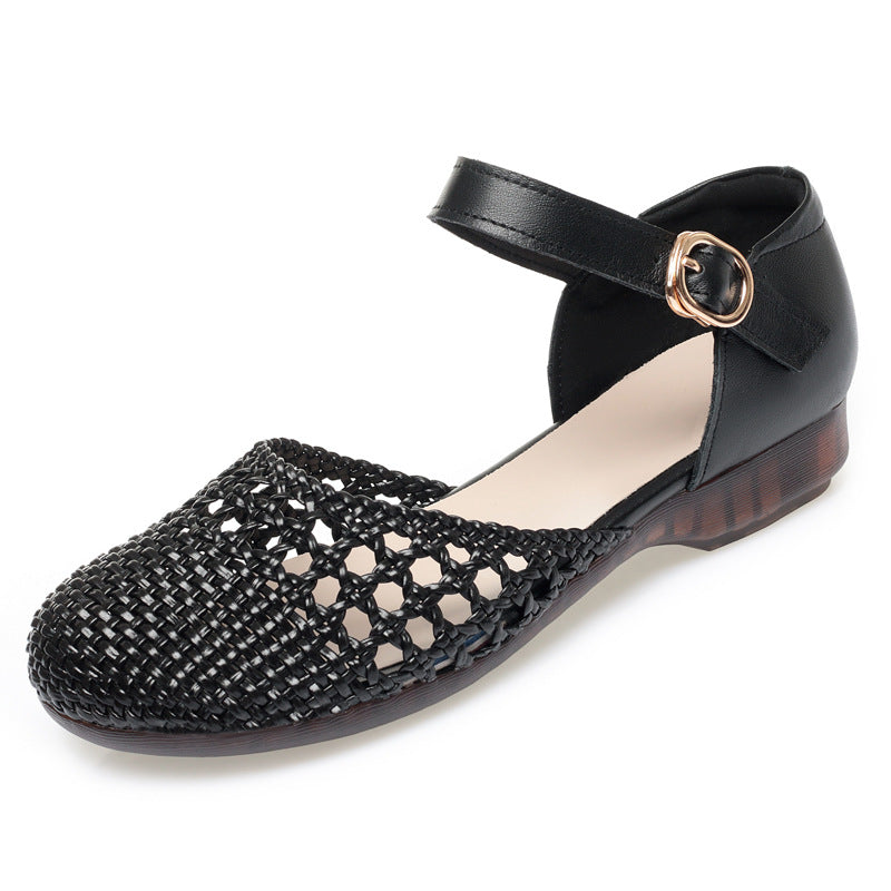 Damen Ballerinas mit dekorativem Flechtmuster und verstellbarem Riemen EB